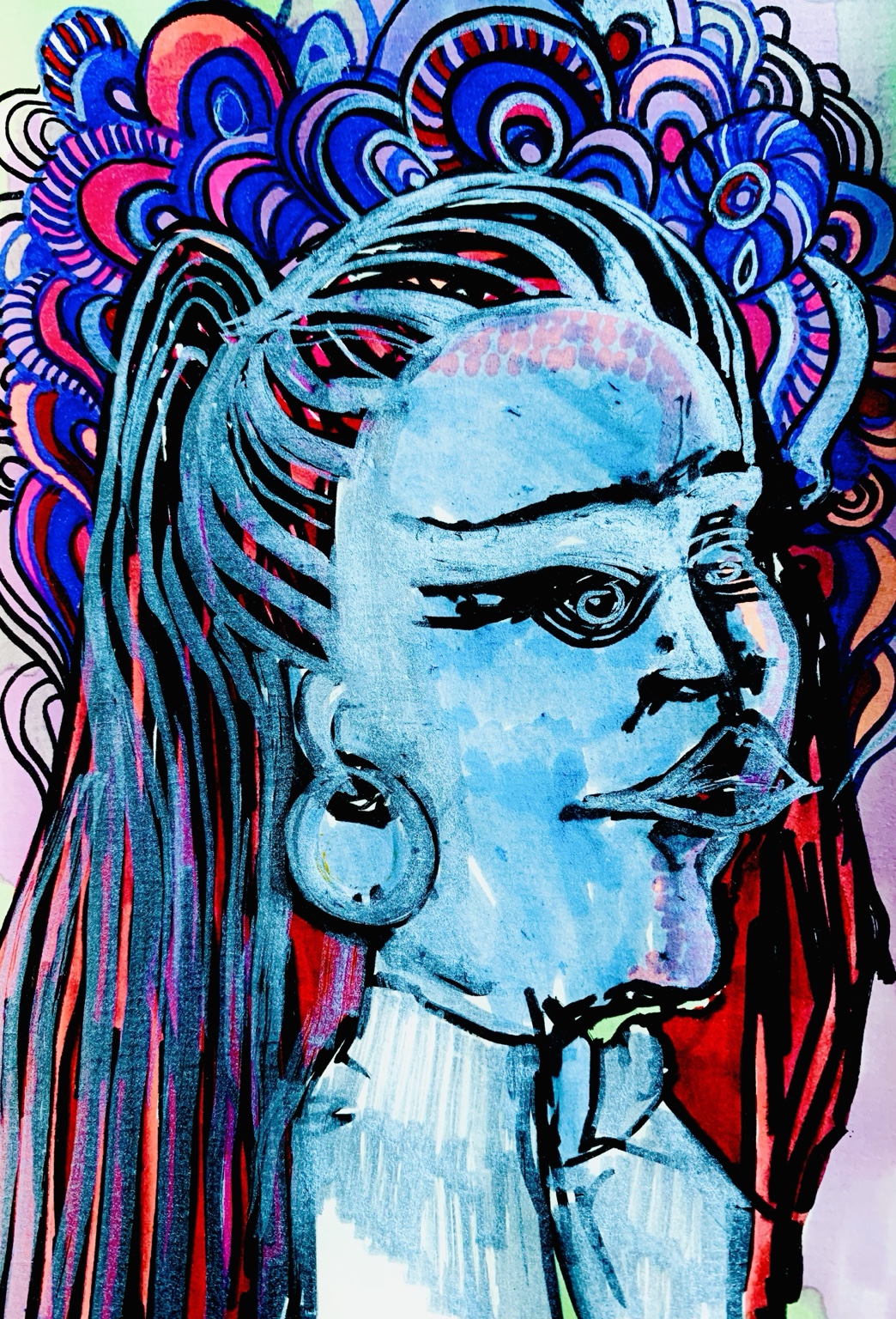 Carnet nomade, profil féminin bleu